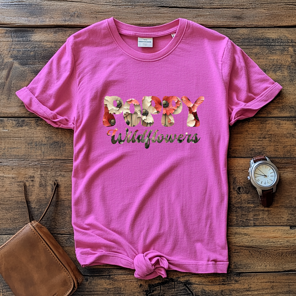 Vibrant Poppy carved Wildflowers T-Shirt