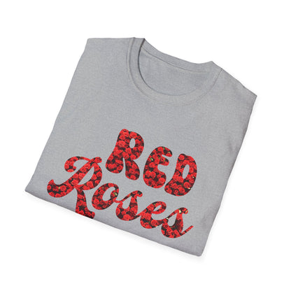 T-Shirt with Red Roses carving - Unique Floral Design Tee for Casual Wear