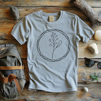 Minimalist Botanical T-Shirt, Geometric Circle Plant Design, Nature Inspired Casual Tee, Unisex Cotton Shirt