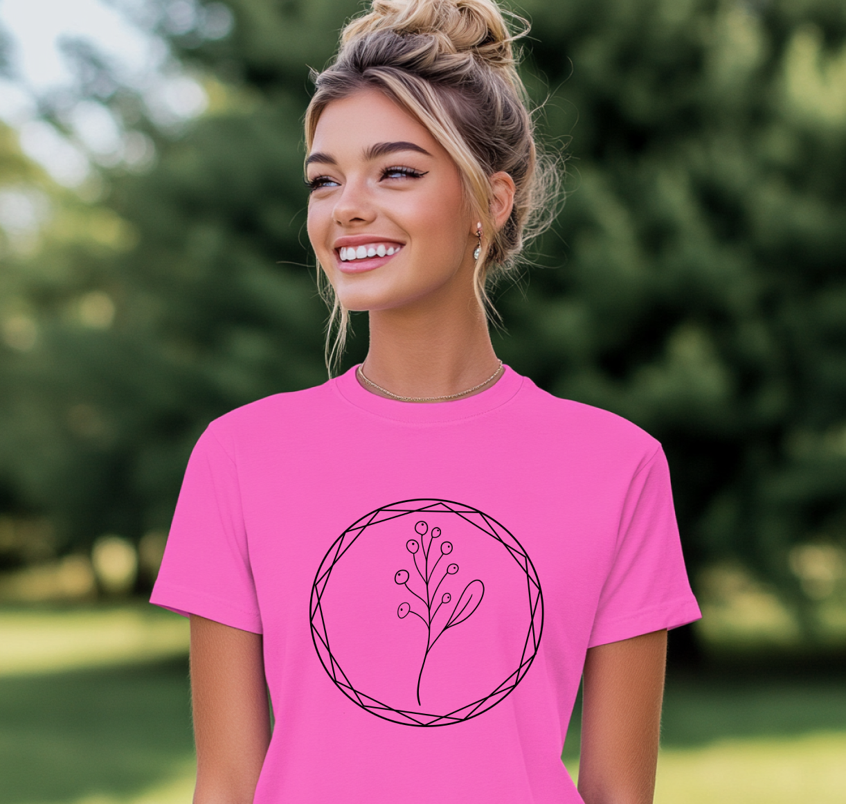 Minimalist Botanical T-Shirt, Geometric Circle Plant Design, Nature Inspired Casual Tee, Unisex Cotton Shirt