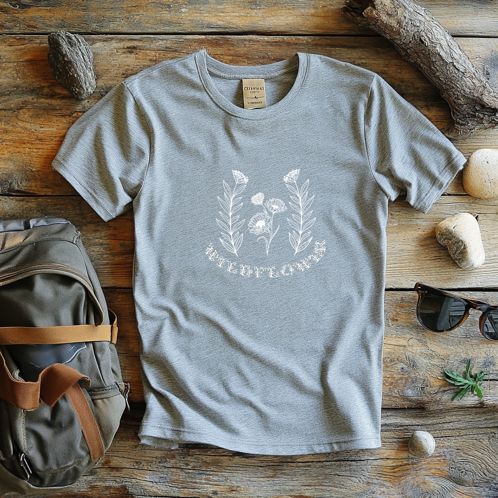 Wildflower T-shirt, Botanical Floral Tee, Cotton Casual Summer Top, Nature Lover Gift, Minimalist Plant Design